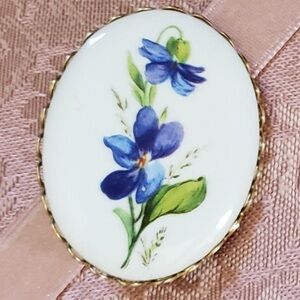 Vintage Violets Porcelain Cameo Brooch
